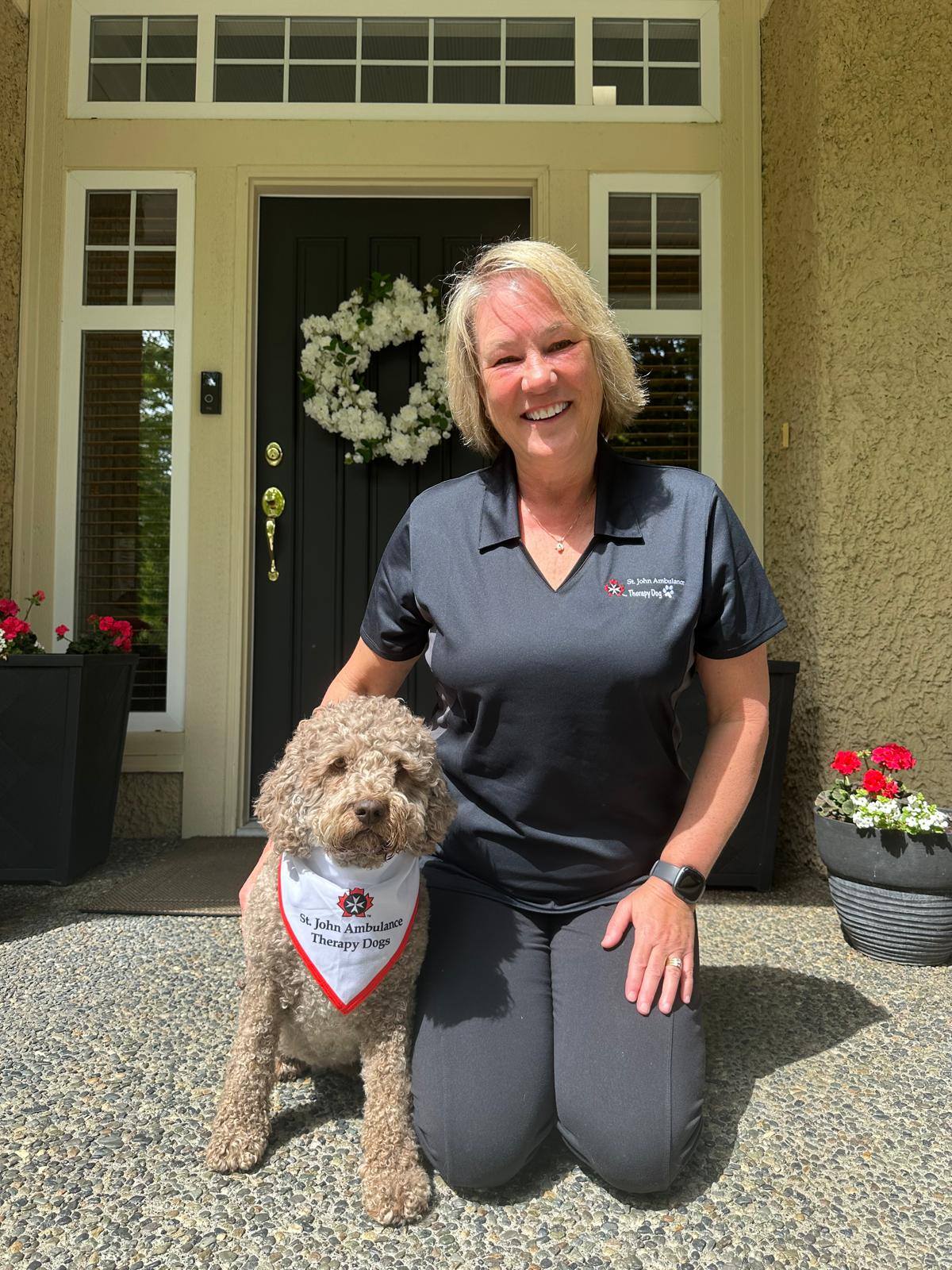 Lucy the Lagotto Romagnolo Therapy Dog Wearing a SJA Bandana